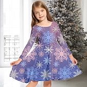 abordables Vestidos de Navidad para niños-Niños Chica Vestido de Navidad Vestido Vestido de copo de nieve Animal Cada Copo Manga Larga Casual Cuello redondo Adorable Diario Poliéster Sobre la rodilla Vestido informal Vestido de Columpio