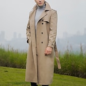 billiga Trenchcoat för män-Herr Vinterkappa Övergångsjacka Trenchcoat Lång trenchcoat Kontor &amp; Karriär Dagliga kläder Höst vinter Höst Polyester Håller värmen Vindtät jacka Ytterkläder Kläder Mode Uppvärmning Solid färg