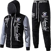 cheap Men&#039;s 3D Sweatshirt Sets-Men&#039;s Graphic Color Block Letter 2pcs 3D Sweatshirt Sets Hoodie Tracksuit Long Sleeve Long pants Hooded Streetwear Designer Casual Sports &amp; Outdoor Casual Sports Zipper Print Spring Fall Yellow Blue