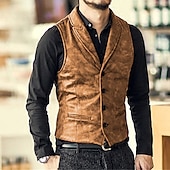 baratos Gilets-Homens Colete de camurça Casamento Rua Feriado Para Noite Estilo vintage Casual Outono Inverno Bolsos Camurça Manter Quente Cor imaculada Não Trespassado Decote V Normal Preto Marron Colete