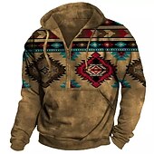 abordables Hoodies Étnicos Vintage-Hombre Estampados Sudadera Sudaderas Ropa de calle Design Manga Larga Con Capucha Casual Diario Deportes Amarillo Rojo Cremallera Estampado Primavera &amp; Otoño Diseñador