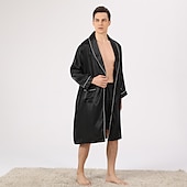 voordelige Ochtendjassen-Voor heren Grote maten Gewaad Zijden jurk Badjassen Zijden Kimono 2-delig Golven Eenvoudig Comfortabel Huis Dagelijks Faux Zijde Polyester Geschenk Revers Lange mouw Gewaad Top Korte broek Zak
