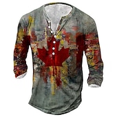 billiga Vintage &amp;amp; Retro-Herr T-shirt Henleytröja T-shirts Vintage Retro Grundläggande Skjorta Grafisk Amerikanska flaggan Långärmad Skjorta Svart Gul Rubinrött Gata Ledigt Dagligen Henley Vår &amp; Höst Kläder Plusstorlekar S M
