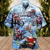 Christmas Men's Santa Claus Printed Shirts Shirts Santa Claus Graphic Prints Ugly Motorcycle Turndown Blue 3D Print Street Short Sleeve Button-Down Print Clothing Apparel Fashion Designer Casual4
