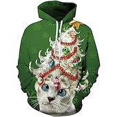 abordables Estampado animal-Hombre Graphic Caricatura Gato Sudadera Sudaderas Activo Estilo lindo Manga Larga Con Capucha Diario Azul vaquero Negro Bolsillo delantero Diseñador
