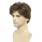 preiswerte Herrenperücken-Herrenperücken kurze graue Perücke hitzebeständiges synthetisches geschichtetes Naturhaar Cosplay Halloween-Perücken für Männer männlicher Kerl