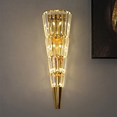 economico Luci da parete-Applique Da Parete A Led Cristallo Diamante Design, Applique Da Parete Finitura Ottone Lampada Da Comodino A Forma Di Fiaccola Lampada Da Parete Per Camera Da Letto Moderna Applique Da Parete In
