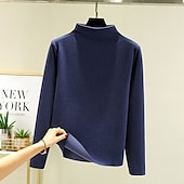 economico T-shirt semplice-Per donna Maglieria intima Camicia di fondo Tinta unica Caldo sfocato Pile Sherpa Manica lunga A collo alto Collo di pile Top regolari Strada Informale Nero Giallo Rosa Blu marino Cachi Autunno