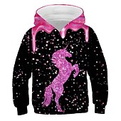 economico Cartone animato 3D della ragazza-Bambino Da ragazza Felpa con cappuccio Animali Informale Manica lunga Tasche stile sveglio 7-13 anni Autunno Multicolore Nero Rosa