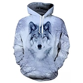 abordables Sudaderas con capucha para hombre-Hombre Lobo Estampados Sudadera Sudaderas Sudadera Con Capucha Manga Larga Sudadera con capucha Con Capucha Ropa de calle Impresión 3D Diario Deportes Negro Azul Piscina Estampado Primavera &amp; Otoño