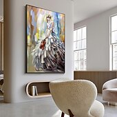 billiga Människomålningar-handgjord oljemålning canvas väggkonst dekor abstrakt flicka dans måla original människor måla för heminredning med sträckt ram/utan inre ram målning