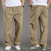 economico Pantaloni cargo-Per uomo Pantaloni cargo Pantaloni Pantaloni casual Tasche Gamba dritta Tinta unica Comfort Caldo Giornaliero Per eventi Per uscire Sportivo Di tendenza Nero Giallo Media elasticità