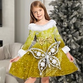 economico Abiti natalizi per bambini-Bambino Da ragazza Vestito Abito fiocco di neve Animali Farfalla Manica lunga Informale Colletto di pelliccia Girocollo Adorabile Giornaliero Poliestere Sopra il ginocchio Abito casual Vestito