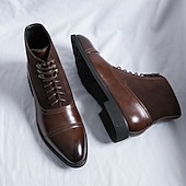 billige Dress Boots-brune ankelstøvletter i imitert skinn og semsket skinn for menn – snøredesign med topp-tå og slitesterk gummisåle for formell og fritidsklær
