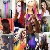 voordelige Clip-in-extensies-32packs gekleurde hair extensions 20inch rechte kleur clip in op haarverlenging regenboog partij hoogtepunten synthetisch haarstukje voor meisjes