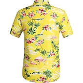 abordables Oiseaux &amp; Animaux-Homme Floral Flamant Tropical Chemise Chemise hawaïenne Chemise Aloha Manches courtes Chemise Col rabattu Tropique Hawaïen Design Extérieur Plein Air du quotidien Rose Claire Jaune Rose Claire 3D