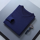 abordables Pull col rond-Homme Pull Chandail Pull en laine Pullover A côtes Tricoter Découpé Tricoté Couleur unie Col V Garder au chaud Moderne contemporain Travail Usage quotidien Vêtement Tenue Automne hiver Chameau Vin S