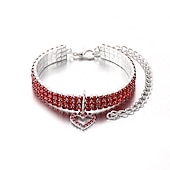 cheap Dog Collars, Harnesses &amp; Leashes-2 Pcs Three Row Elastic Pet Diamond Necklace Love Pendant Chain Cat Dog Collar Pet Supplies Small Dog Accessories