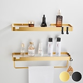 cheap Towel Bars-Bathroom Shelves Wall Mounted Golden Storage Organizer Rack Bathroom Kitchen Bathroom Hardware Pendant Bathroom Shelf Space Aluminum Acrylic Shower Rack Corner Shelf Square Bath Shower Shelf(Golden,Black)