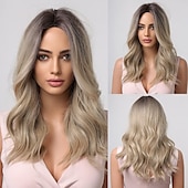 economico Parrucche trendy sintetiche-parrucche lunghe ondulate castano ramato chiaro per le donne parrucche da donna con riga centrale parrucche da 24 pollici per le donne parrucche sintetiche dall&#039;aspetto naturalepelucas de cabello