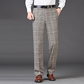 cheap Slim-Men&#039;s Dress Pants Trousers Casual Pants Flat Front Pants Pocket Plaid Stripe Comfort Warm Wedding Business Casual Retro Vintage Classic Dark Khaki Royal Blue High Waist Stretchy