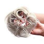 economico Chignon-chignon disordinato capelli umani scrunchie istantaneo up-do ciambella chignon ricci ondulati posticci per le donne (#8 marrone/marrone chiaro)