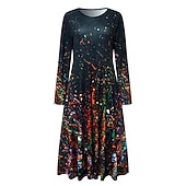 cheap Art&amp;Design Dress-Women&#039;s Midi Dress Casual Dress Winter Dress Swing Dress Vacation Fashion Basic Formal Vacation Party Regular Fit Tie Dye Color Gradient Long Sleeve Crew Neck Yellow Blue Camel Purple