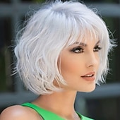 economico Parrucche trendy sintetiche-parrucca in fibra chimica parrucca europea e americana capelli corti femminili meccanismo grigio argento parrucca a testa ondulata parrucca a testa piena