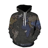 billige 3D mønster-Herre Grafisk Nautisk Kart Hattetrøje Hettegensere Genser Fritid Stor og høy Langermet Med hette Daglig Sport Gateklær Denim blå Svart Trykt mønster Sommer Vår Designer