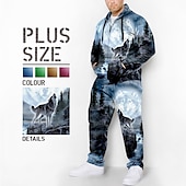 economico Set di Felpe 3D da Uomo-Per uomo Grafico Animale Lupo 2 pezzi Set di felpe 3D Felpa con Cappuccio Tuta Manica Lunga Pantaloni lunghi Con Cappuccio Moda Designer Casual Quotidiano Sportivo Uscire Stampa 3D Primavera &amp; Autunno