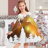 abordables Vestido con visión brillante en 3D-Niños Chica Vestido de Navidad Vestido Vestido de copo de nieve Copo Manga Larga Regalos de Navidad Casual Cuello redondo Adorable Diario Poliéster Sobre la rodilla Vestido informal Vestido de