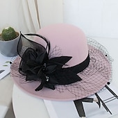 tanie Kapelusze na przyjęcia-Czapki Sztuczne pióra Mieszanka Poli / Bawełny Melonik Kapelusz bucket Kapelusz Fedora Codzienny Święto Kentucky Derby koktajl Królewski Astcot Styl vintage Elegancja Z Pióro Haft nakładany Winieta