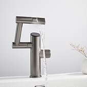 abordables Robinets de lavabo-Robinet de lavabo de salle de bain, robinet de lavabo multifonction à affichage numérique, robinet de bain rotatif à un trou en laiton (blanc/gris pistolet/noir)