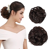 abordables Chignons-2pcs chignon désordonné chignon bouclé ondulé extensions de queue de cheval postiches cheveux chouchous wraps chignon pour femmes filles (plus chignon limité avec une longueur de cheveux plus longue