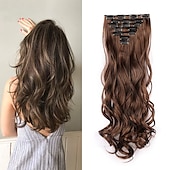 baratos Clip nas extensões-grampo em extensões de cabelo apliques de cabelo de 22 polegadas 7 peças/conjunto grampo em extensão de cabelo fibra sintética resistente ao calor para mulheres de uso diário fazer extensões de cabelo
