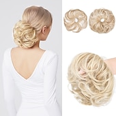 abordables Chignons-2pcs chignon désordonné chignon bouclé ondulé extensions de queue de cheval postiches cheveux chouchous wraps chignon pour femmes filles (plus chignon limité avec une longueur de cheveux plus longue