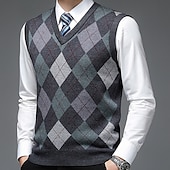voordelige pullover voor heren-Voor heren Trui Trui vest Herenkleding Truien Stoppen Geribd breien Gebreid Kleurenblok V-hals Modern eigentijds Vrije tijd Werk Alledaagse kleding Kleding Mouwloos Winter Lente &amp; Herfst Kameel Wijn