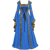ieftine Rochie-Medieval Renascentist secolul al 18-lea Lung Rochii Manșon Flare cuff Viching Outlander Mărime Plus Size Culoare solidă Pătrat Pentru femei Celtic Fantezie Mascaradă Petrecere și seară Festival Adulți