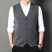 abordables Gilet-Homme Pull Gilet Robe pull Pull en laine A côtes Tricoter Tricoté Rayure Col V Moderne contemporain Coréen Usage quotidien Sortie Vêtement Tenue Sans Manches Printemps &amp; Automne Noir Rouge M L XL