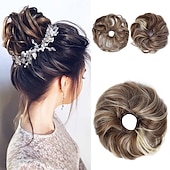 abordables Chignons-2pcs chignon désordonné chignon bouclé ondulé extensions de queue de cheval postiches cheveux chouchous wraps chignon pour femmes filles (plus chignon limité avec une longueur de cheveux plus longue