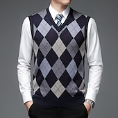voordelige pullover voor heren-Voor heren Trui Trui vest Herenkleding Truien Stoppen Geribd breien Gebreid Kleurenblok V-hals Modern eigentijds Vrije tijd Werk Alledaagse kleding Kleding Mouwloos Winter Lente &amp; Herfst Kameel Wijn