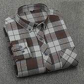 economico camicie di flanella-Per uomo Tartan Camicia Camicia elegante Camicia di flanella Sopracamicia Manica Lunga Camicia Colletto Collo ripiegato Lavoro Casuale A B C D E Bottonato Abbigliamento Affari Semplice