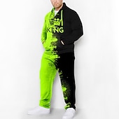 olcso Férfi 3D pulóver szett-Férfi Grafika Színes 2db 3D pulóver készletek Kapucnis felsőrész Tracksuit Hosszú ujj Hosszú nadrág Kapucni Divat Dizájn Alkalmi Napi Sport Alkalmi 3D nyomtatás Tavasz &amp; Ősz Sárga Medence Piros
