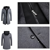 baratos Trench coat masculino-Homens Casaco de inverno Casaco de lã Casaco Roupa Diária Para Noite Inverno Lã Térmico / Quente Lavável agasalhos Roupa Moda Aquecimento Cor Sólida Capuz removível Com Capuz Não Trespassado