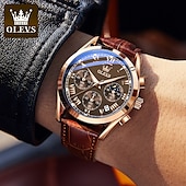 levne Quartz hodinky-OLEVS Quartz hodinky pro muže Módní obchodní oděvní voděodolné náramkové hodinky Prodyšné kožené quartz hodinky Chronograf Sportovní hodinky Dárky pro muže