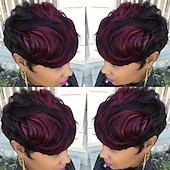 preiswerte Hochwertige Perücken-Ombre rote Pixie-Perücke kurze geschichtete natürliche synthetische Perücke mit Pony kurze ombre burgunderrote Pixie-Schnitthaarperücken für Frauen kurze Perücken für schwarze Frauen afroamerikanische