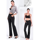 cheap Pants-Women&#039;s Yoga Pants Side Pockets Wide Leg High Waist Yoga Fitness Gym Workout Bottoms Dark Grey Navy Black Spandex Sports Activewear High Elasticity