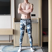 お買い得  スリープボトム-男性用 長袖アンダーシャツ あったかインナー サーマルパンツ グリッド / タータンチェック グラフィック ベーシック シンプル カジュアル 家 日常 コットン ウォーム 高通気性 ロングパンツ パンツ 弾性ウエスト 冬 秋 レイクブルー ブルー