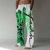 cheap Men&#039;s Printed Casual Pants-Men&#039;s Trousers Summer Pants Beach Pants Elastic Drawstring Design Front Pocket Straight Leg Graphic Prints Flower / Floral Comfort Soft Casual Daily For Vacation Linen Like Fabric Fashion Designer