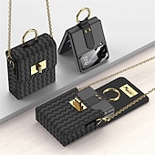 お買い得  サムスン用ケース-サムスン Galaxy Z Flip 4/3/2 バックカバー 防塵 取り外し可能なクロスボディストラップ付き ショックプルーフ ソリッドカラー TPU PUレザー（バッグのみ）